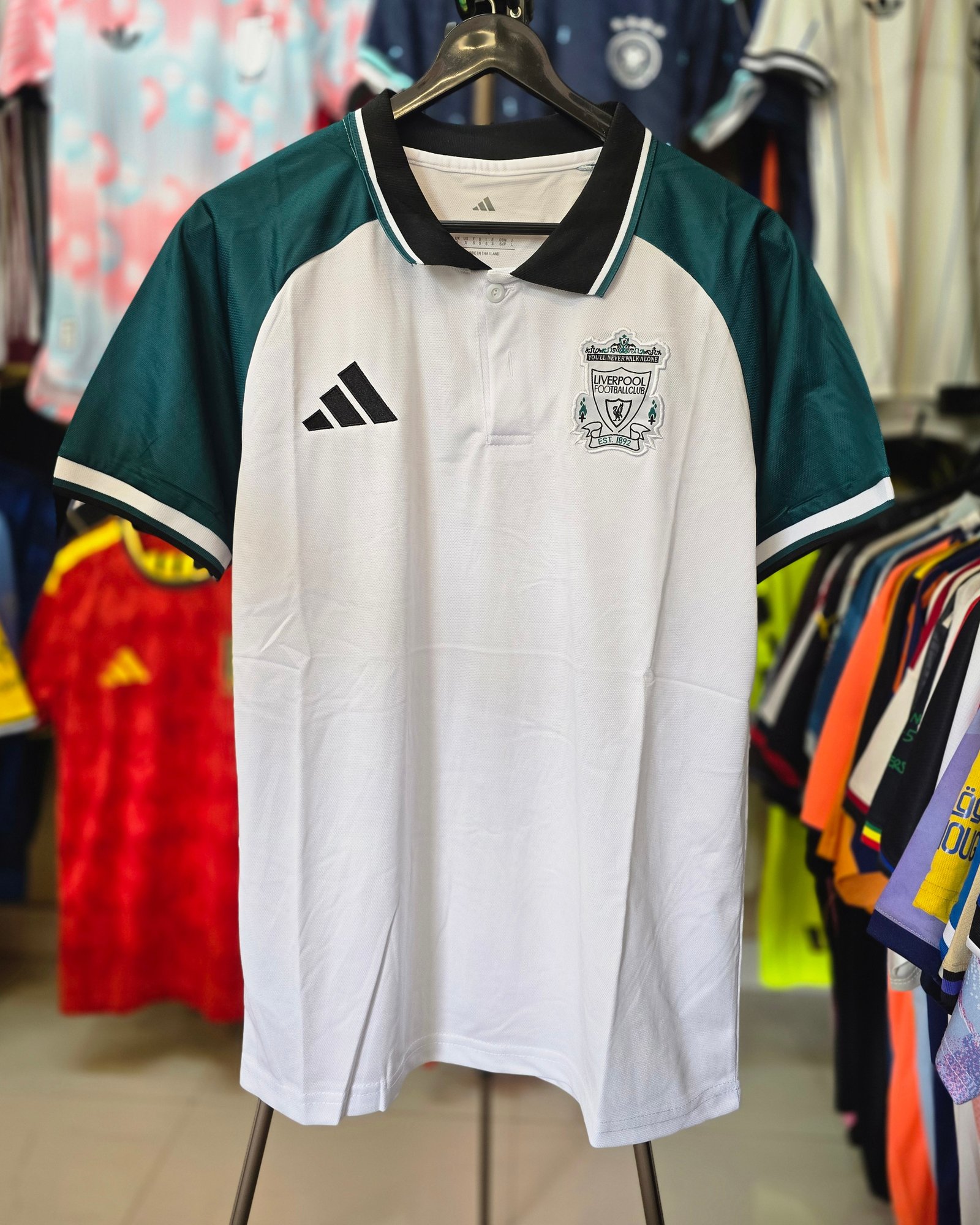 LIVERPOOL GREEN WHITE POLO TSHIRT